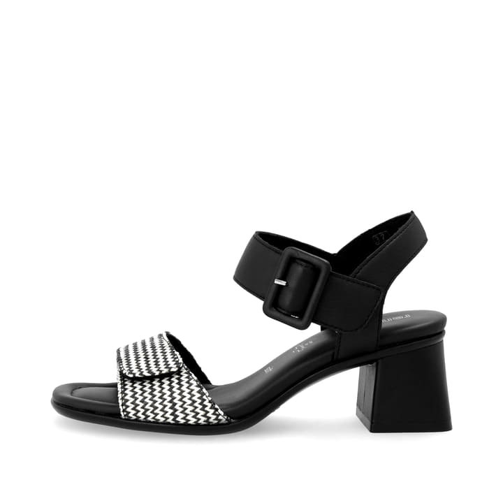 Schwarze remonte Riemchensandaletten D1K51-03 mit einem Klettverschluss. Schuh Außenseite.