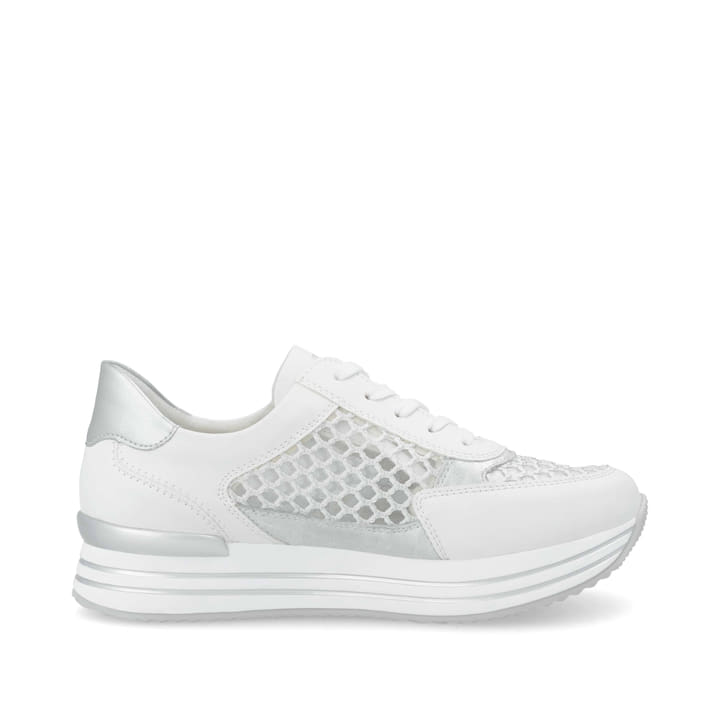 Weiße vegane remonte Damen Sneaker Low D1329-80 mit einem Reißverschluss. Schuh Innenseite.