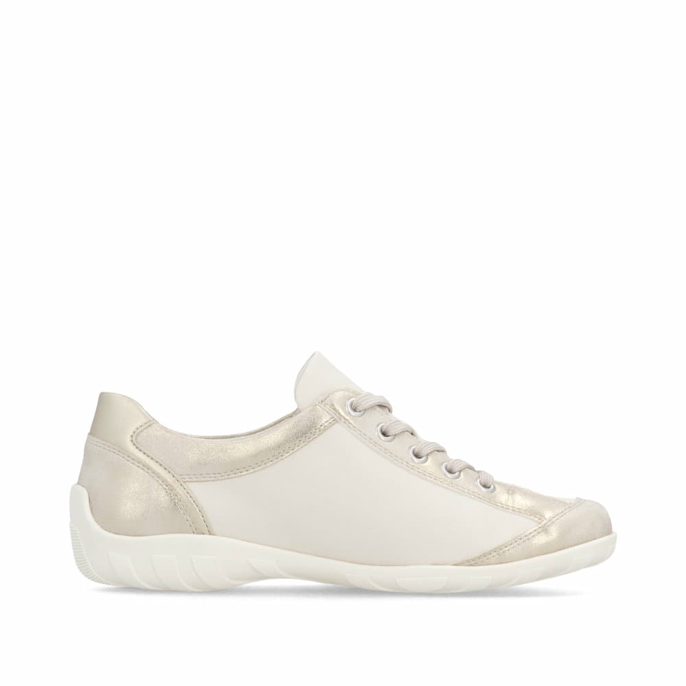 Beige vegane remonte Damen Schnürschuhe R3408-61 mit einem Reißverschluss. Schuh Innenseite.