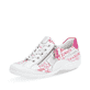Weiße remonte Damen Schnürschuhe R3403-81 mit einem Reißverschluss. Schuh seitlich schräg.