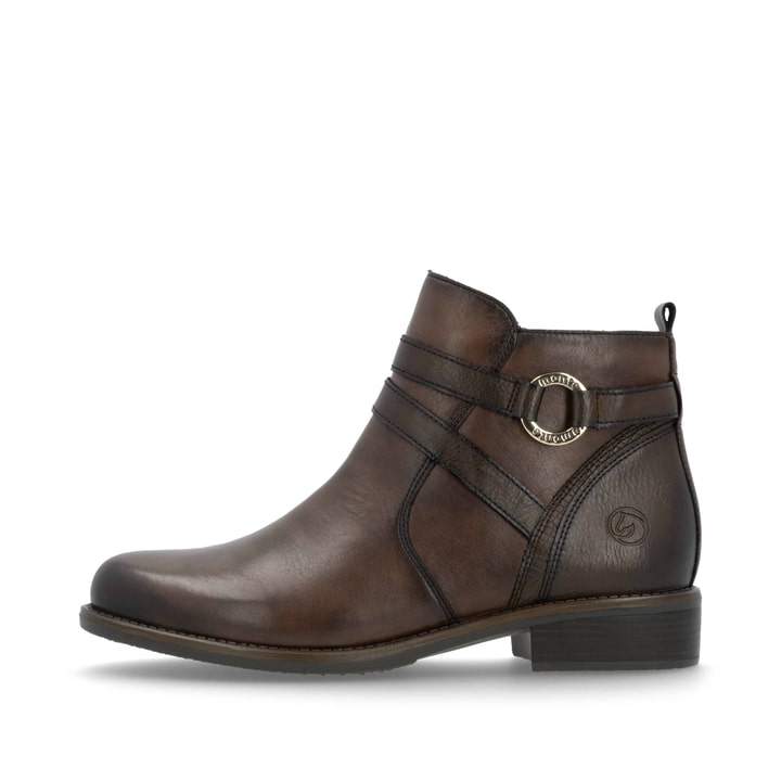 Espressobraune remonte Damen Stiefeletten D0F77-25 mit Schmuck-Element. Schuh Außenseite.