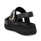 Schwarze remonte Keilsandaletten D2K50-00 mit einem Klettverschluss. Schuh von hinten.
