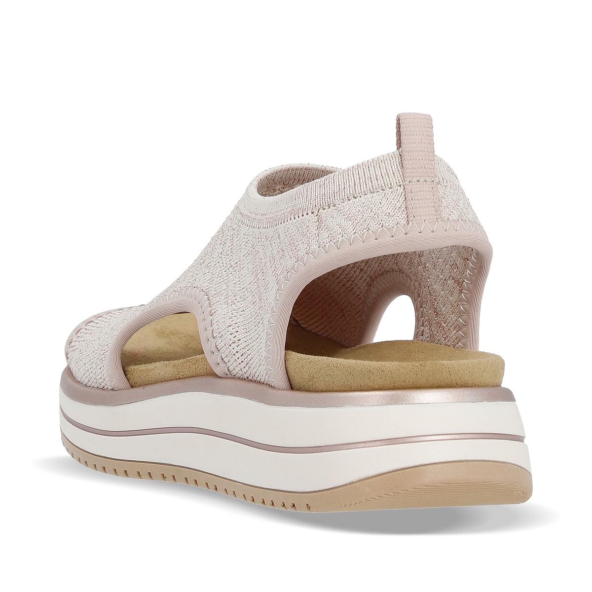 Puderrosane remonte Damen Riemchensandalen D1J52-31 mit einem Elastikeinsatz. Schuh von hinten.