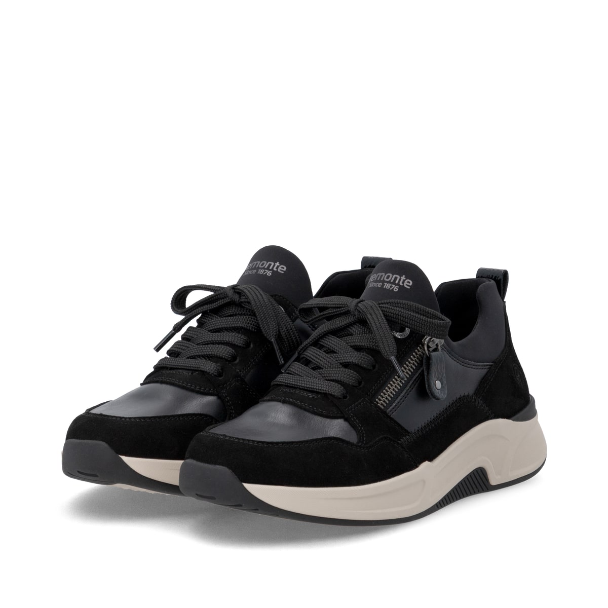 Mocassins remonte noirs femmes D3V01-02 avec fermeture éclair décorative. Chaussures inclinées sur le côté.