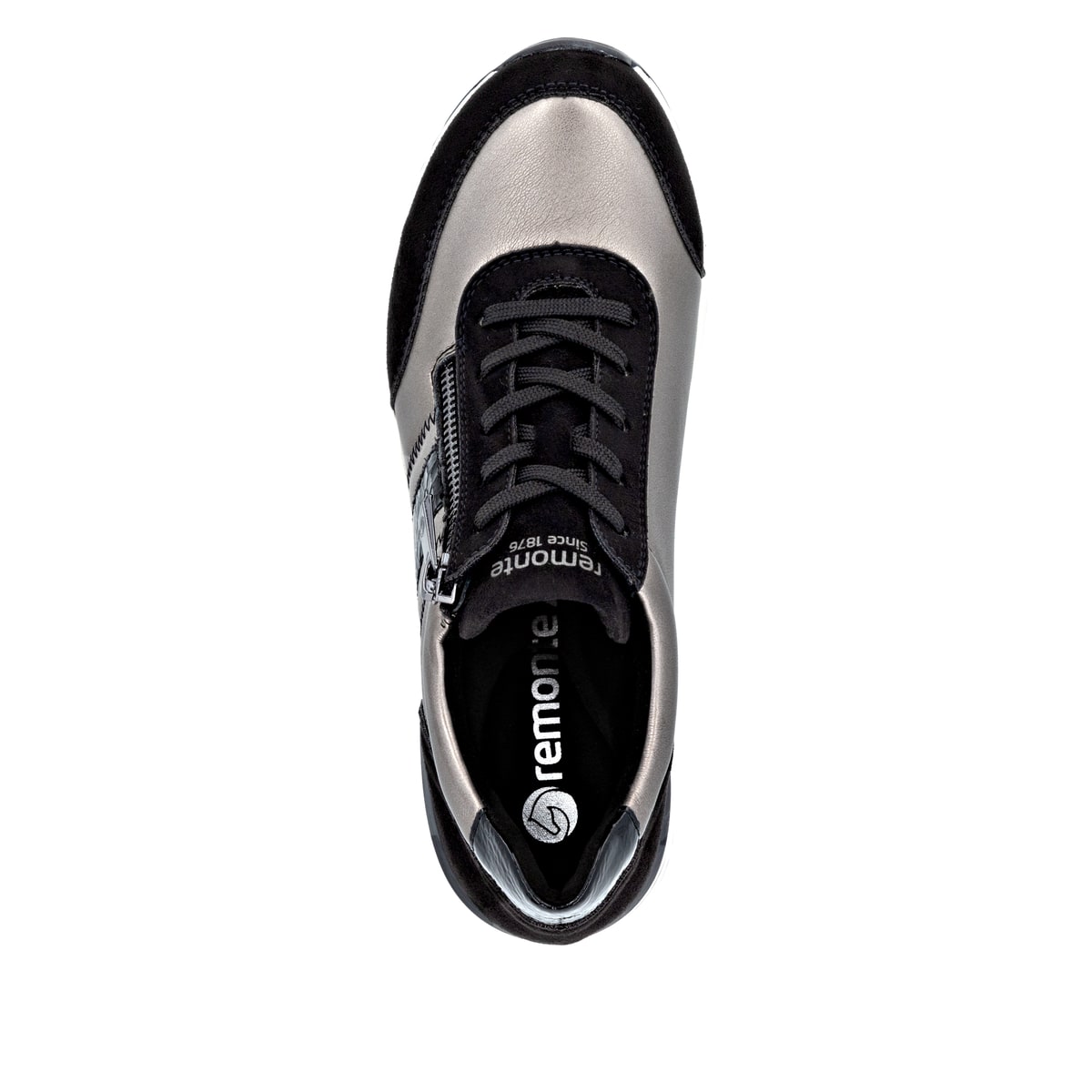 Metallische remonte Damen Sneaker D0T09-90 mit Reißverschluss sowie Extraweite H. Schuh von oben.