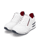 Weiße remonte Damen Sneaker Low D2H00-80 mit Reißverschluss sowie Extraweite H. Schuhpaar seitlich schräg.