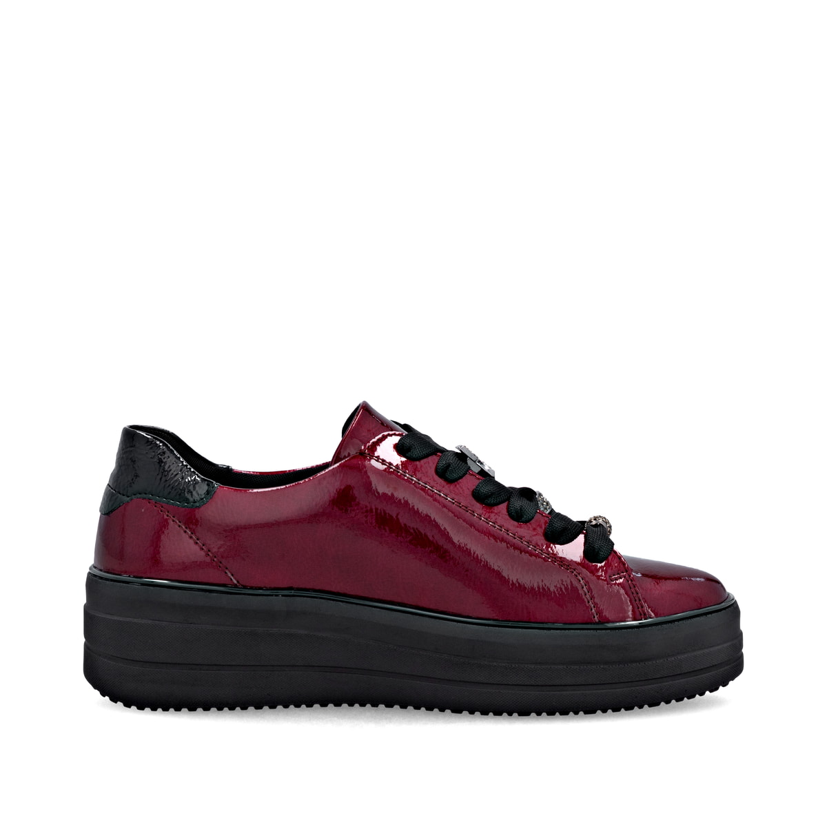 Baskets basses remonte rouges pour femme D1C09-35 avec fermeture éclair. Chaussure vue de l'arrière.