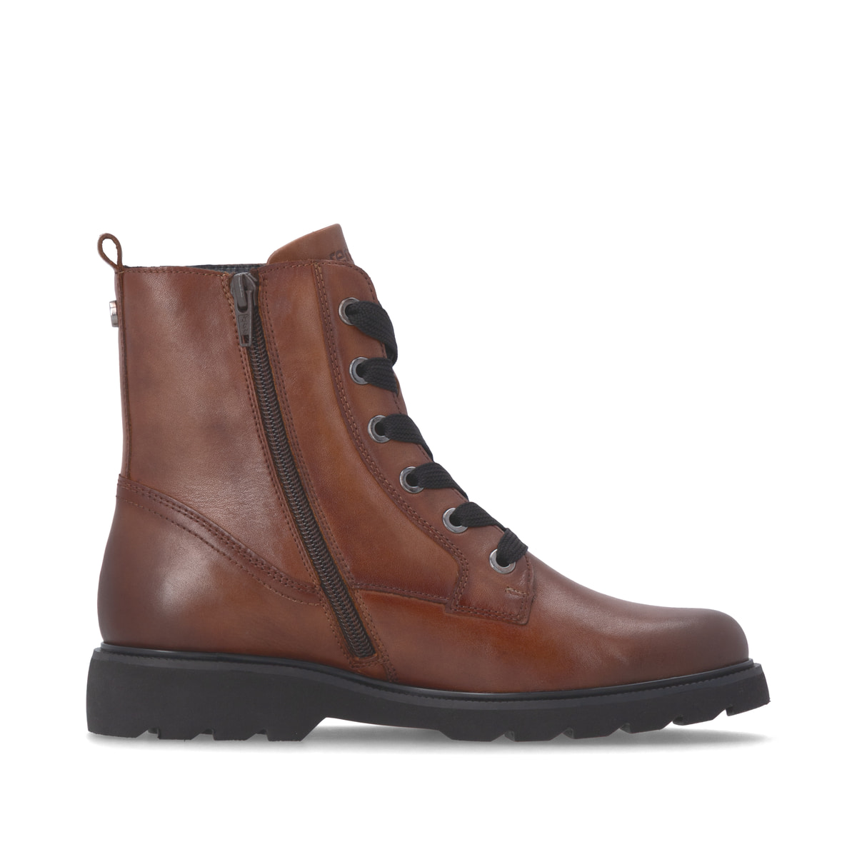 Braune remonte Damen Schnürstiefel D3S71-24 mit einem Reißverschluss. Schuh Innenseite.