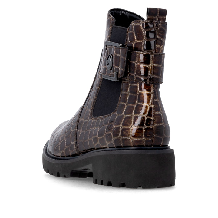 Chelsea Boots remonte marron végan D8684-25 avec fermeture éclair. Chaussure vue de l'arrière.