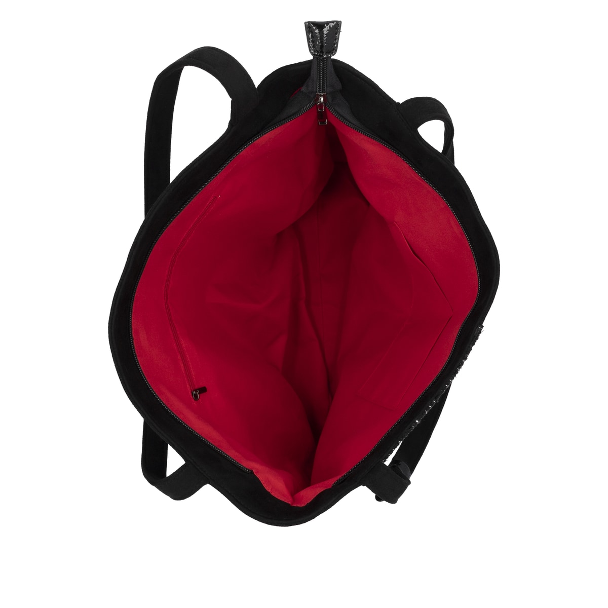 Sac bandoulière remonte Q0727-01 en noir avec un compartiment principal spacieux et fermeture éclair. Ouvert.