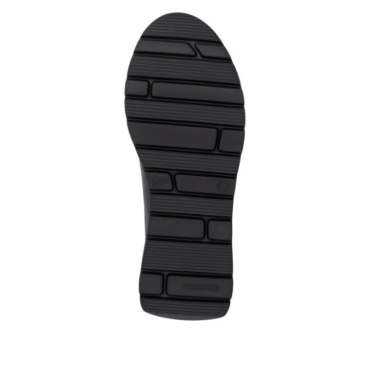 Vegane, schwarz-bronzene remonte Damen Slipper D2V01-05 mit der lightsole+. Schuh Laufsohle.