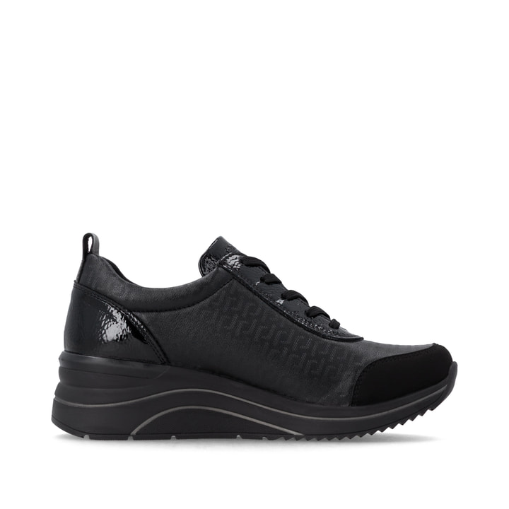 Vegane, schwarze remonte Damen Schnürschuhe D0T22-03 mit einem Reißverschluss. Schuh Innenseite.