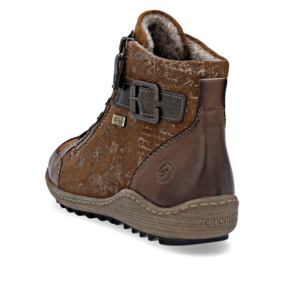 Braune remonte Damen Kurzstiefel R1441-24 mit wasserabweisender TEX-Membran. Schuh von hinten.
