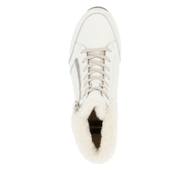 Weiße remonte Damen Schnürstiefel D0T77-80 mit wasserabweisender TEX-Membran. Schuh von oben.