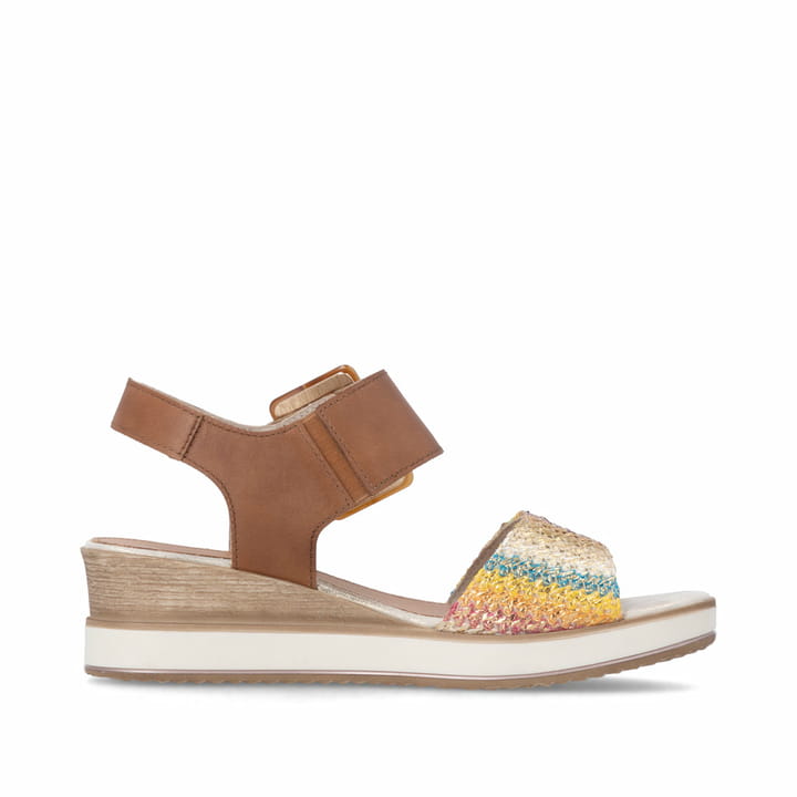 Braune remonte Keilsandaletten D6453-22 mit trendiger Schnalle. Schuh Innenseite.