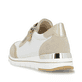 Weiße vegane remonte Damen Sneaker Low R6709-80 mit einem Reißverschluss. Schuh von hinten.