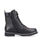 Schwarze remonte Damen Biker Boots D8475-01 mit einer dämpfenden Profilsohle. Schuh von hinten