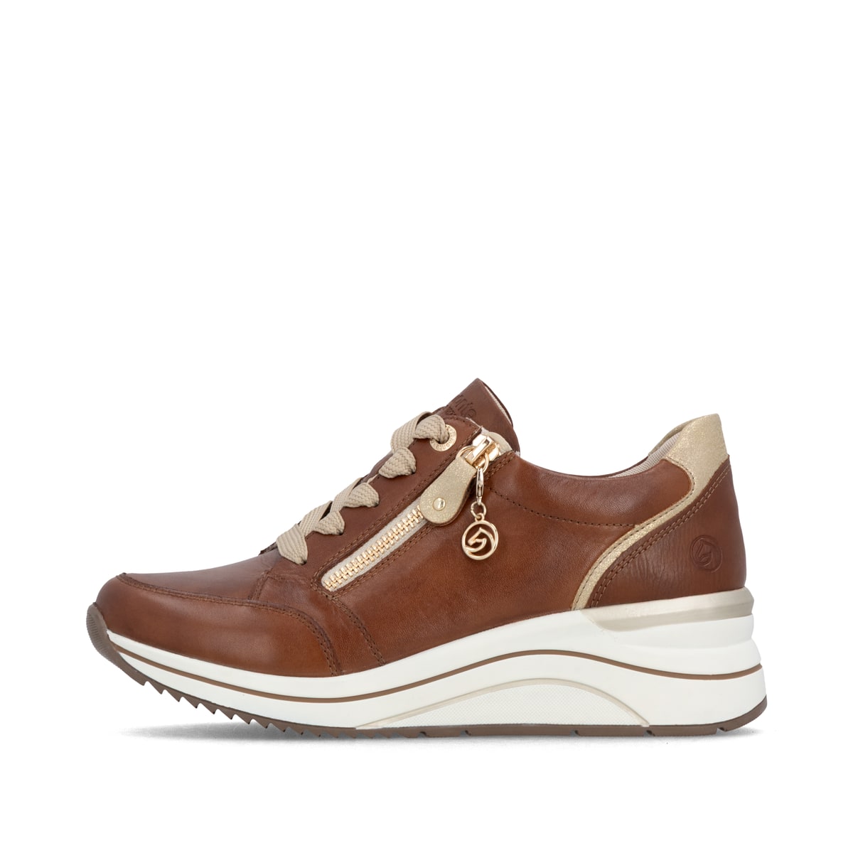 Baskets basses remonte marron pour femme D0T03-24 avec fermeture éclair. Côté extérieur de la chaussure.