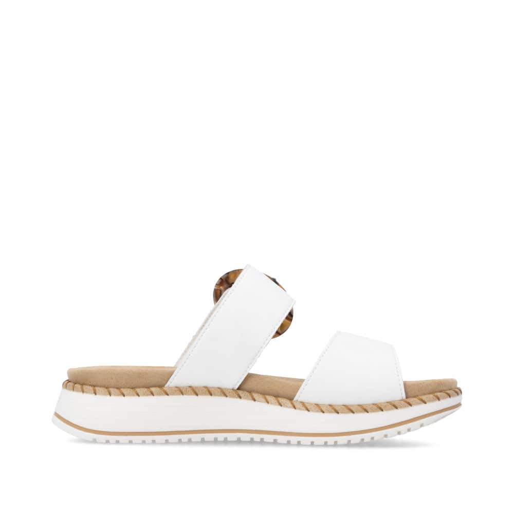 Weiße remonte Damen Pantoletten D3J51-80 mit trendiger Schnalle. Schuh Innenseite.