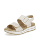 Vanillebeige remonte Damen Riemchensandalen D1J53-60 mit einem Klettverschluss. Schuh seitlich schräg.