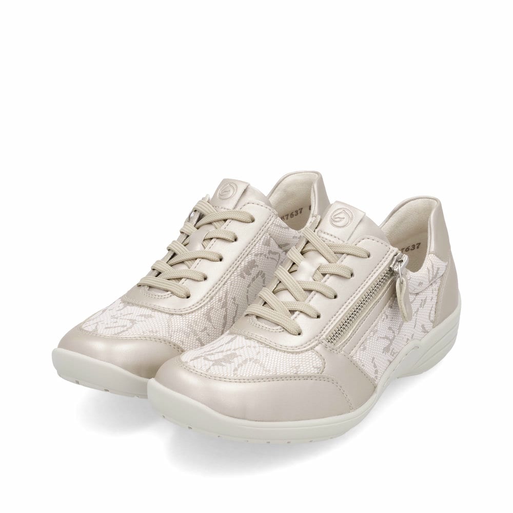 Metallische remonte Damen Sneaker R7637-80 mit metallischem Finish. Schuhpaar seitlich schräg.