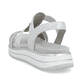 Silberne vegane remonte Riemchensandalen D1J60-90 mit einem Gummizug. Schuh von hinten.