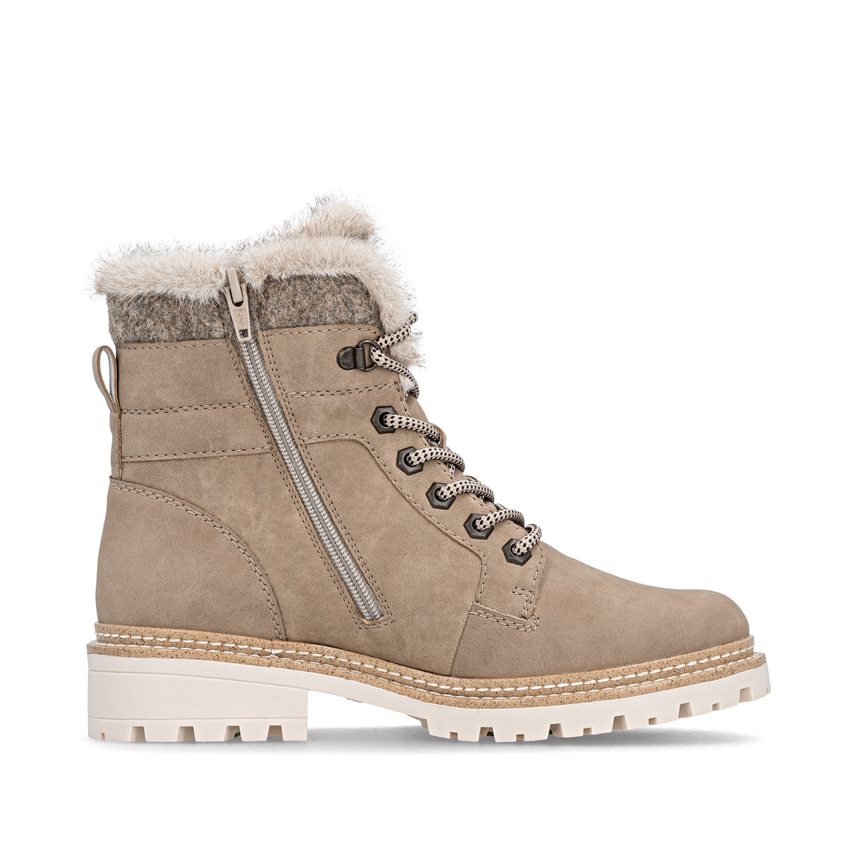 Camelfarbene remonte Damen Schnürstiefel D0B81-20 mit weichem Schaftrand. Schuh Innenseite.