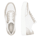Weiße remonte Damen Sneaker Low D0J05-81 mit einem Reißverschluss. Schuh von oben, liegend.