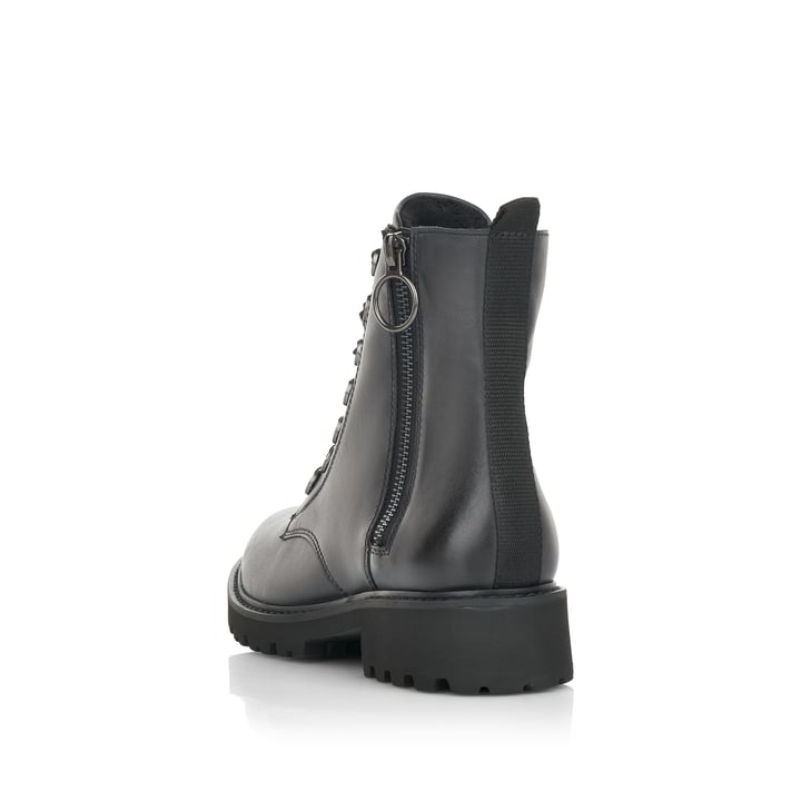 Dunkelblaue remonte Damen Biker Boots D8671-14 mit Schnürung und Reißverschluss. Schuh von hinten