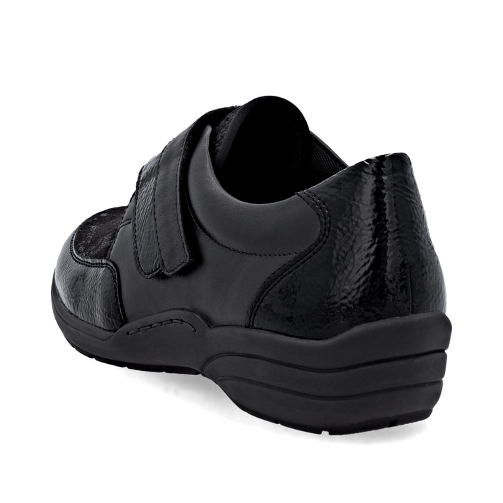 Mocassins remonte noirs pour femme R7600-00 avec fermeture velcro. Chaussure vue de dessus.