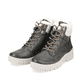 
Grüngraue remonte Damen Schnürstiefel D0E71-52 mit Schnürung und Reißverschluss. Schuhpaar schräg.