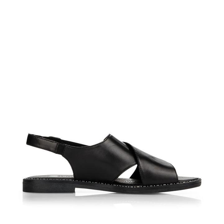 Tiefschwarze remonte Damen Riemchensandalen D3650-01 mit Klettverschluss. Schuh Innenseite.