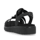 Schwarze vegane remonte Riemchensandalen D2073-02 mit einem Gummizug. Schuh von hinten.