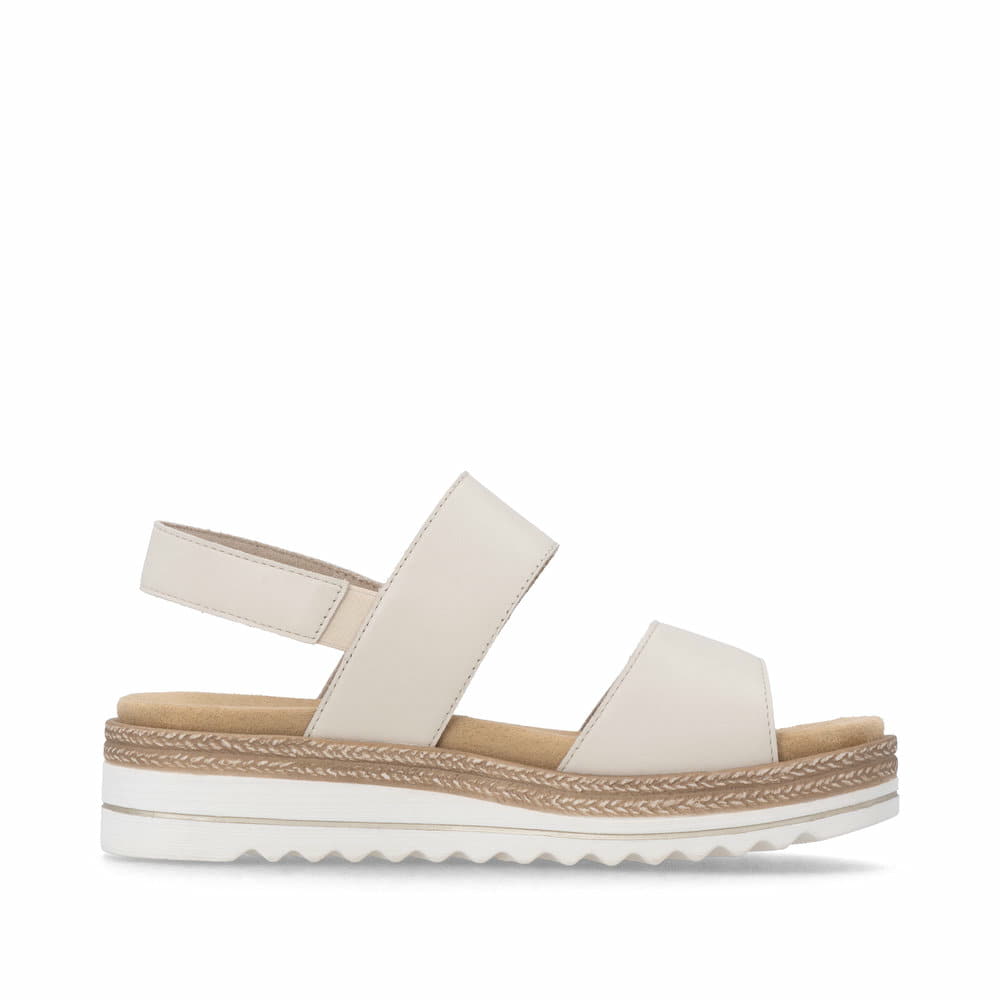 Beige remonte Keilsandaletten D0Q59-61 mit einem Klettverschluss. Schuh Innenseite.