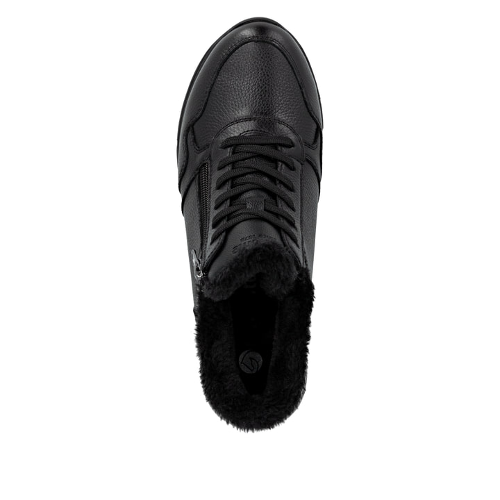 Schwarze remonte Damen Schnürstiefel R6773-00 mit wasserabweisender TEX-Membran. Schuh von oben.