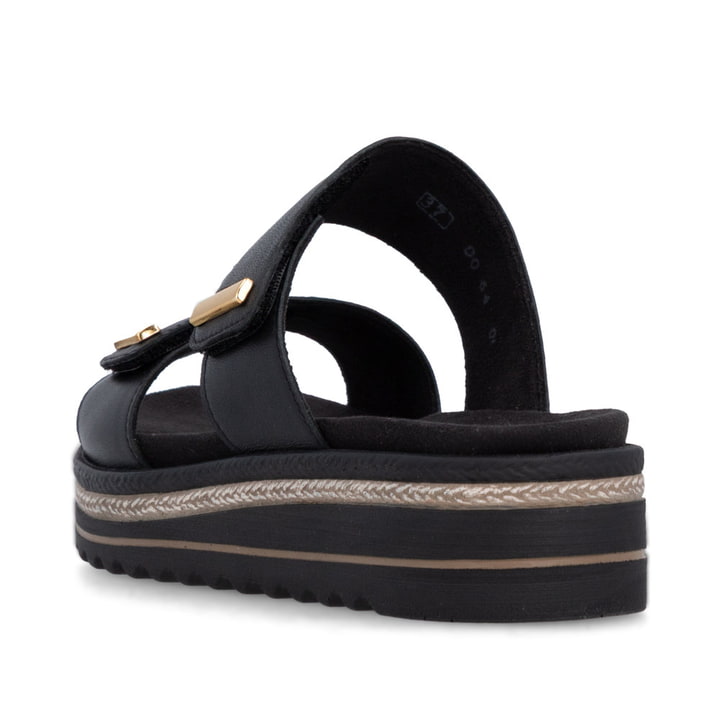 Mules remonte noires pour femme D0Q64-00 avec fermeture velcro. Chaussure vue de l'arrière.