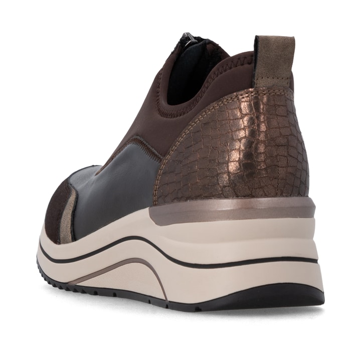 Mocassins remonte métalliques végan femmes D0T08-90 avec fermeture éclair. Chaussure vue de l'arrière.