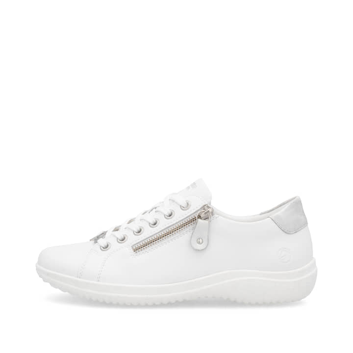 Weiße remonte Damen Schnürschuhe D1E03-80 mit einem Reißverschluss. Schuh Außenseite.