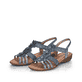 
Jeansblaue remonte Damen Riemchensandalen R3663-14 mit einer flexiblen Profilsohle. Schuhpaar schräg.