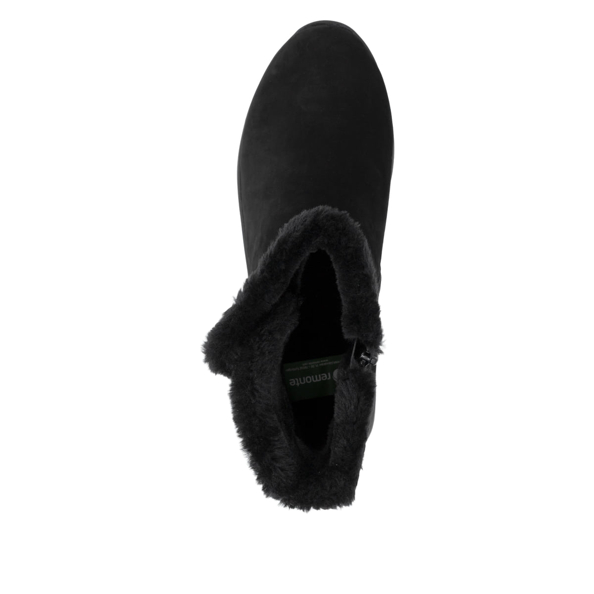 Schwarze remonte Damen Kurzstiefel D0T82-02 mit wasserabweisender TEX-Membran. Schuh von oben.