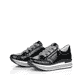 Schwarze remonte Damen Sneaker Low D1302-02 mit einem Reißverschluss. Schuhpaar seitlich schräg.