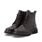Dunkelbraune remonte Damen Schnürstiefel D1W83-25 mit einem Reißverschluss. Schuhpaar seitlich schräg.