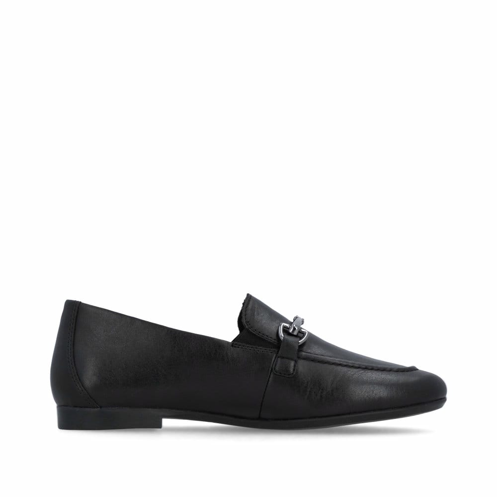 Schwarze remonte Damen Loafer D0K13-00 mit einem Gummizug. Schuh Innenseite.