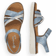 Blaue vegane remonte Riemchensandalen D2058-12 mit einem Klettverschluss. Schuh von oben, liegend.