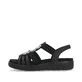 Schwarze vegane remonte Riemchensandalen D2073-02 mit einem Gummizug. Schuh Außenseite.