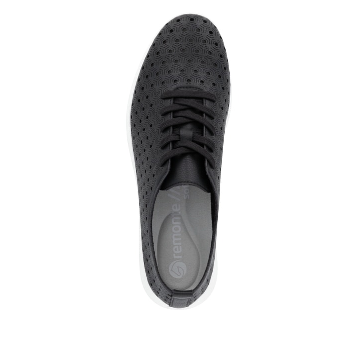 Schwarze remonte Damen Schnürschuhe R7101-00 mit der Komfortweite G. Schuh von oben.