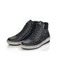 Schwarze remonte Damen Schnürstiefel D0772-01 mit wasserabweisender TEX-Membran. Schuhpaar seitlich schräg.