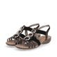 Nachtschwarze remonte Damen Riemchensandalen R3605-02 mit Elastikeinsatz. Schuhpaar seitlich schräg.