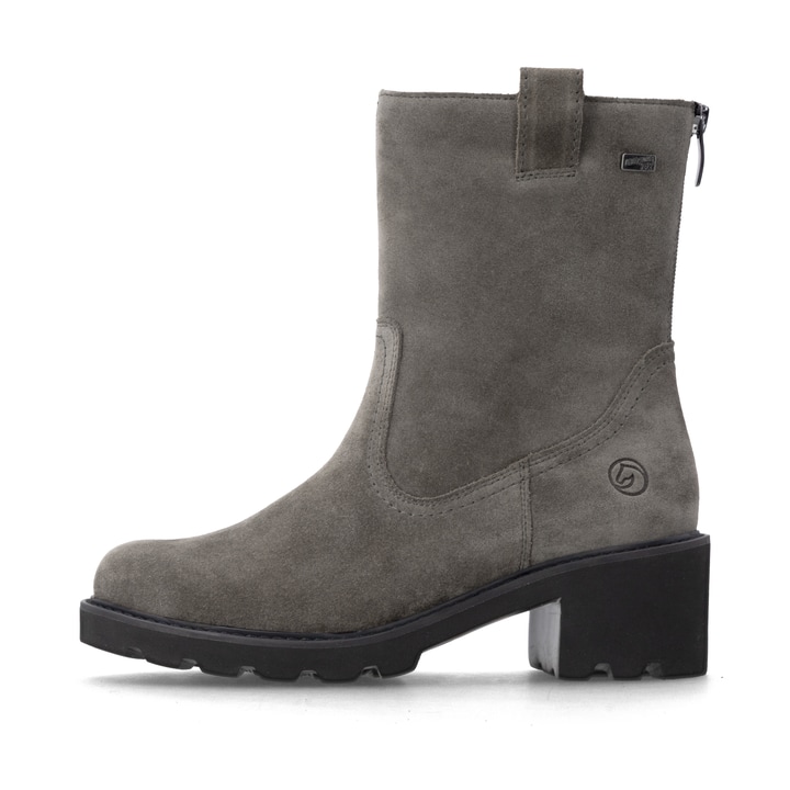 Graue remonte Damen Kurzstiefel D0A82-45 mit wasserabweisender TEX-Membran. Schuh Außenseite.