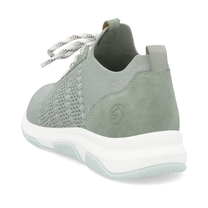 Grüne remonte Damen Slipper D1S05-52 mit einem Gummizug sowie der Komfortweite G. Schuh von hinten.